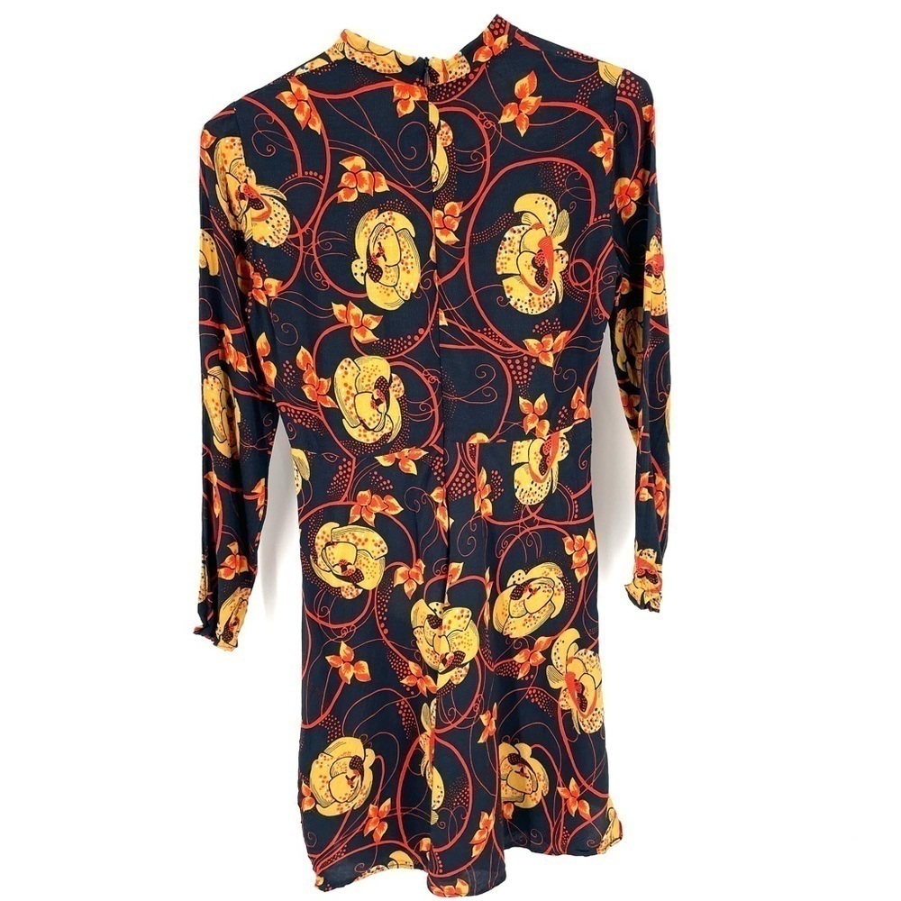 ZARA 70s High Neck Zip Long Sleeve Printed Flounce Tunic Short Stretch Dress - Picture 7 of 8